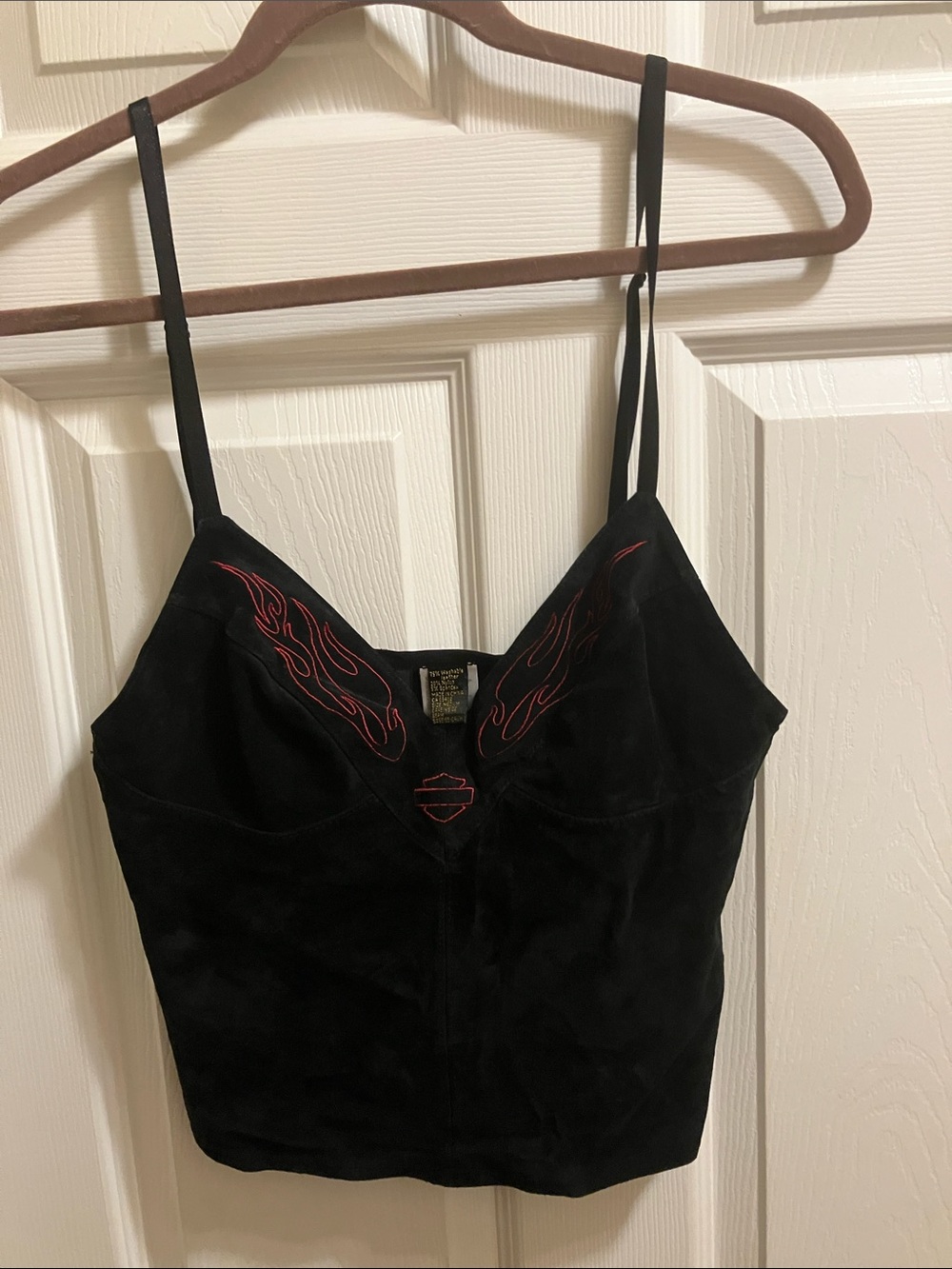 Harley-Davidson Black Suede Camisole with Red Flame Embroidery medium